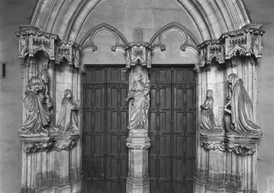 Portal with a trumeau depicting the Virgin and Child, Philip the Bold and St. John the Baptist, Margaret III, Countess of Flanders and St. Catherine by Claus and Malouel, Jean Sluter